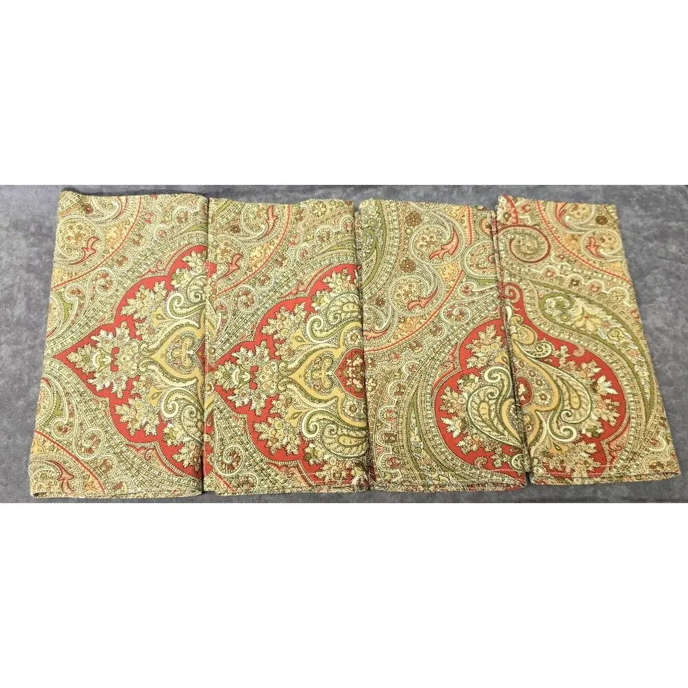 Lauren Ralph Lauren Paisley Green Tan Red 19 x 19 Cloth Table Napkin Set of 4